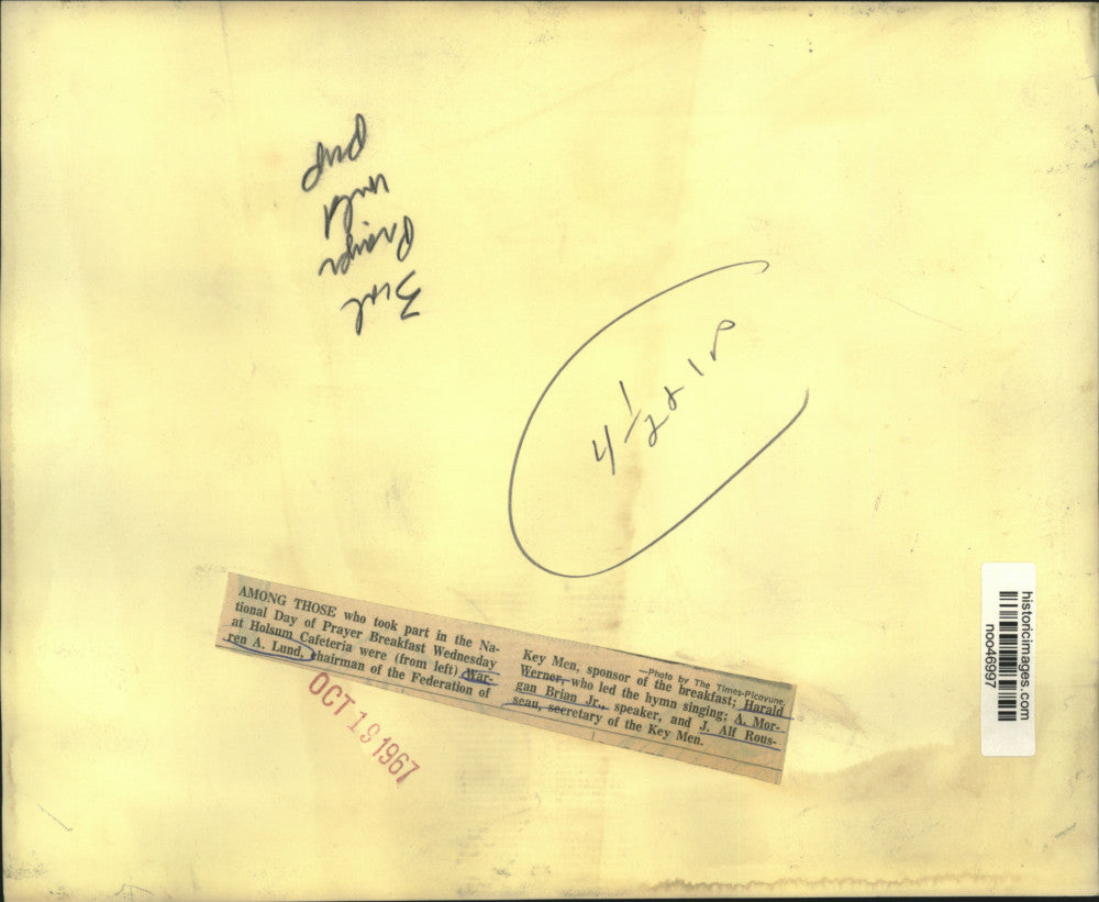 1967 Press Photo National Day of Prayer Breakfast Participants, Holsum Cafeteria