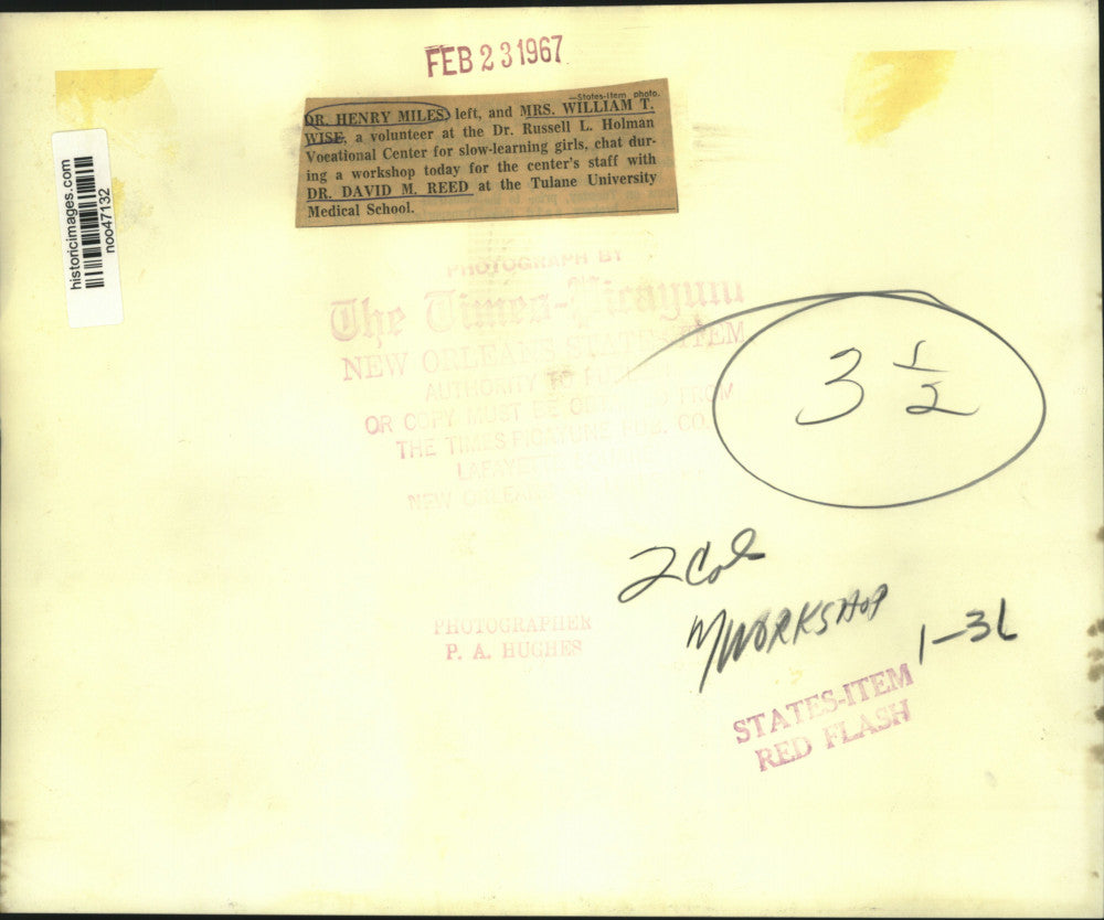 1967 Press Photo Dr. Henry Miles, Mrs. William Wise & Dr. David Reed at Workshop