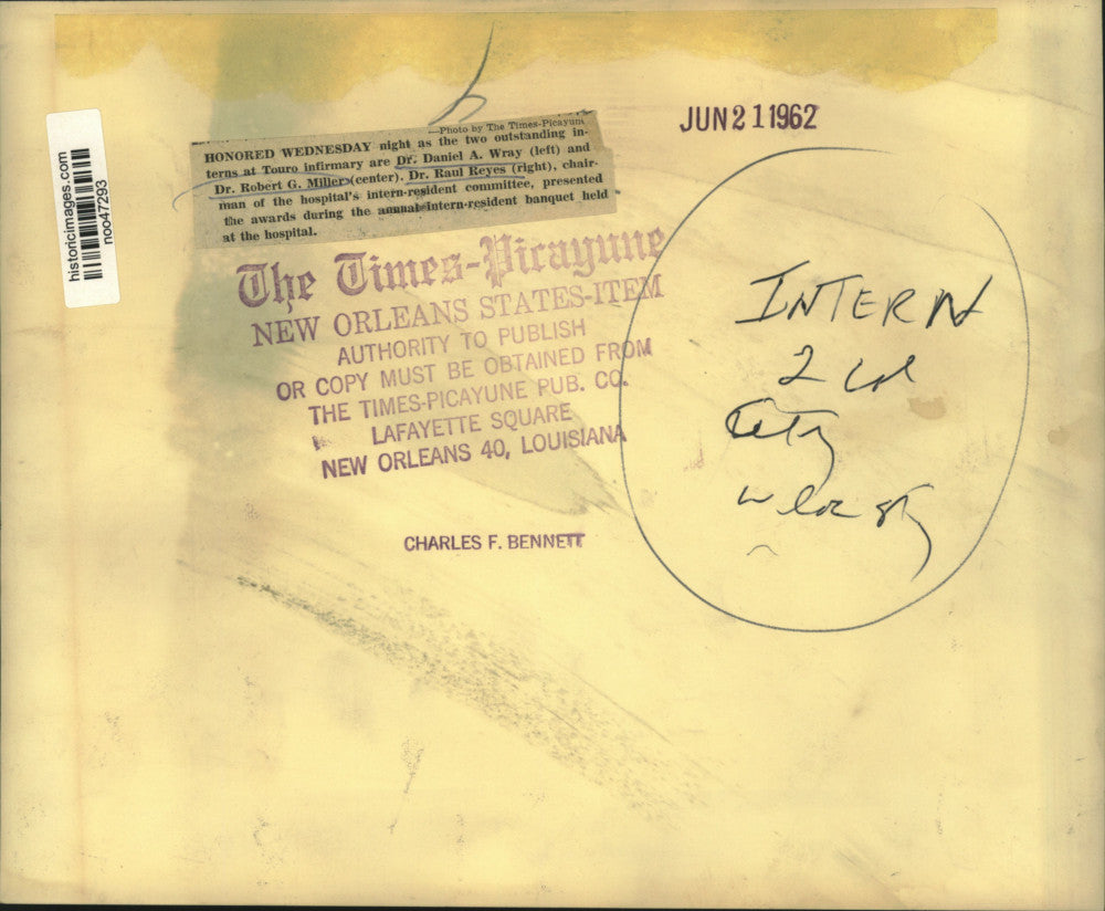 1962 Press Photo Touro Infirmary outstanding interns honored - noo47293