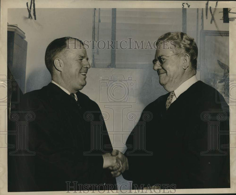 Load image into Gallery viewer, 1956 Press Photo Judge J. David McNeill congratulated by J. Bernard Cocke
