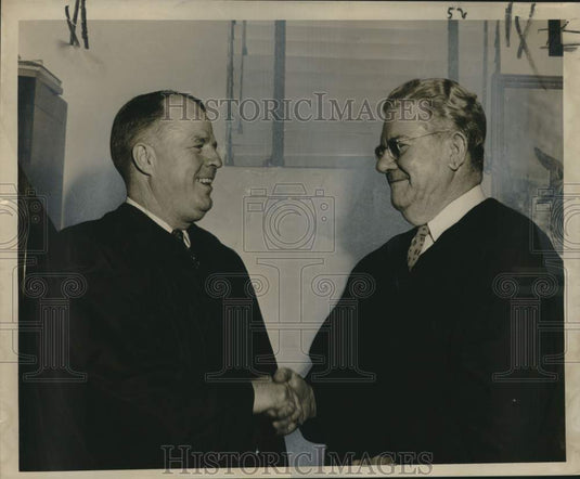 1956 Press Photo Judge J. David McNeill congratulated by J. Bernard Cocke