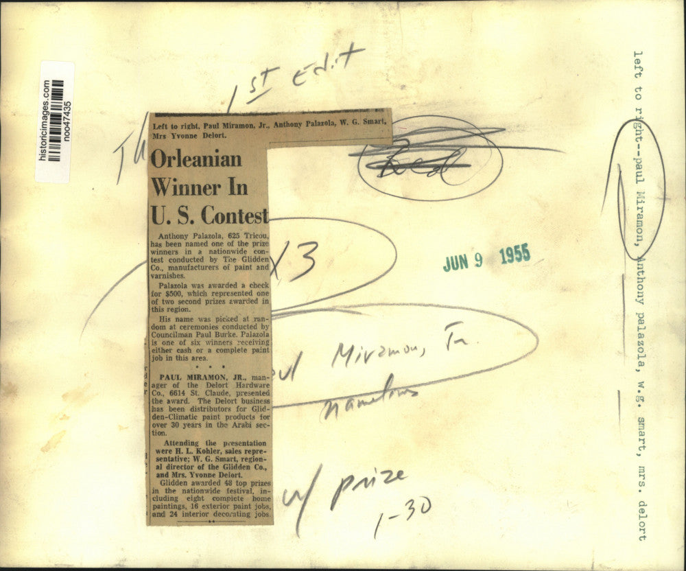 1955 Press Photo Anthony Palazola winner of The Glidden Co.nationwide contest