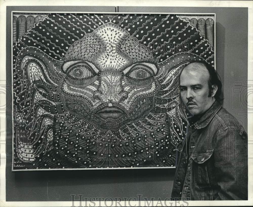 1972 Press Photo Martin James Laborde with one of his canvases- New Orleans Show- Historic Images