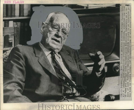 1964 Press Photo Former Kansas City Governor Alf M. Landon, at home in Topeka