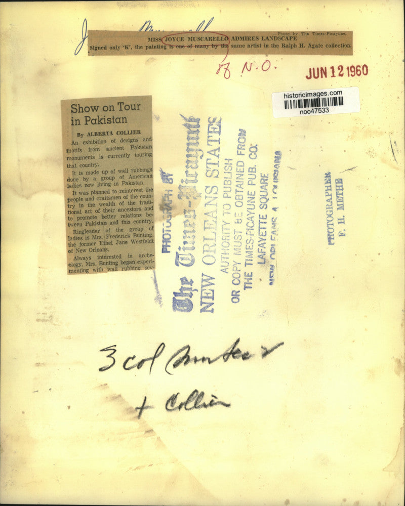 1960 Press Photo Ancient Pakistan monument rubbing exhibit in New Orleans