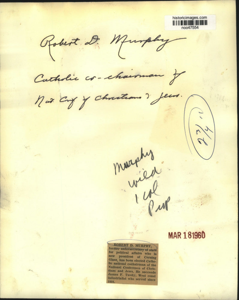 1960 Press Photo Robert D. Murphy, National Conference of Christinas and Jews