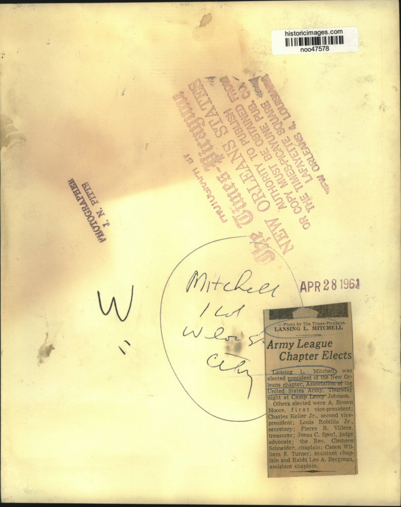 1961 Press Photo Lansing L. Mitchell, President New Orleans Assn. of U.S. Army