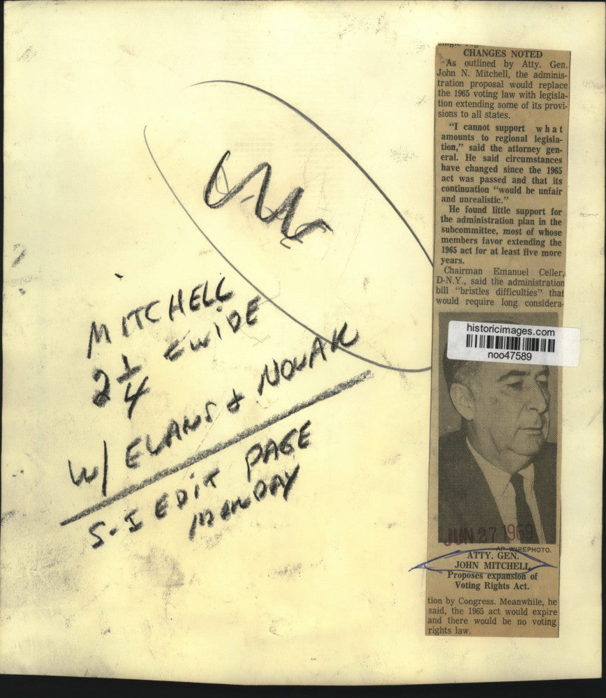 1969 Press Photo Atty General John Mitchell proposes Voting Rights Act expansion