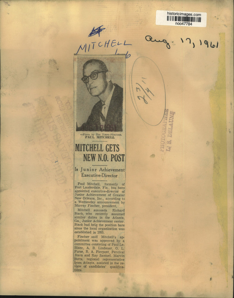 1961 Press Photo Paul Mitchell, Junior Achievement of Greater New Orleans
