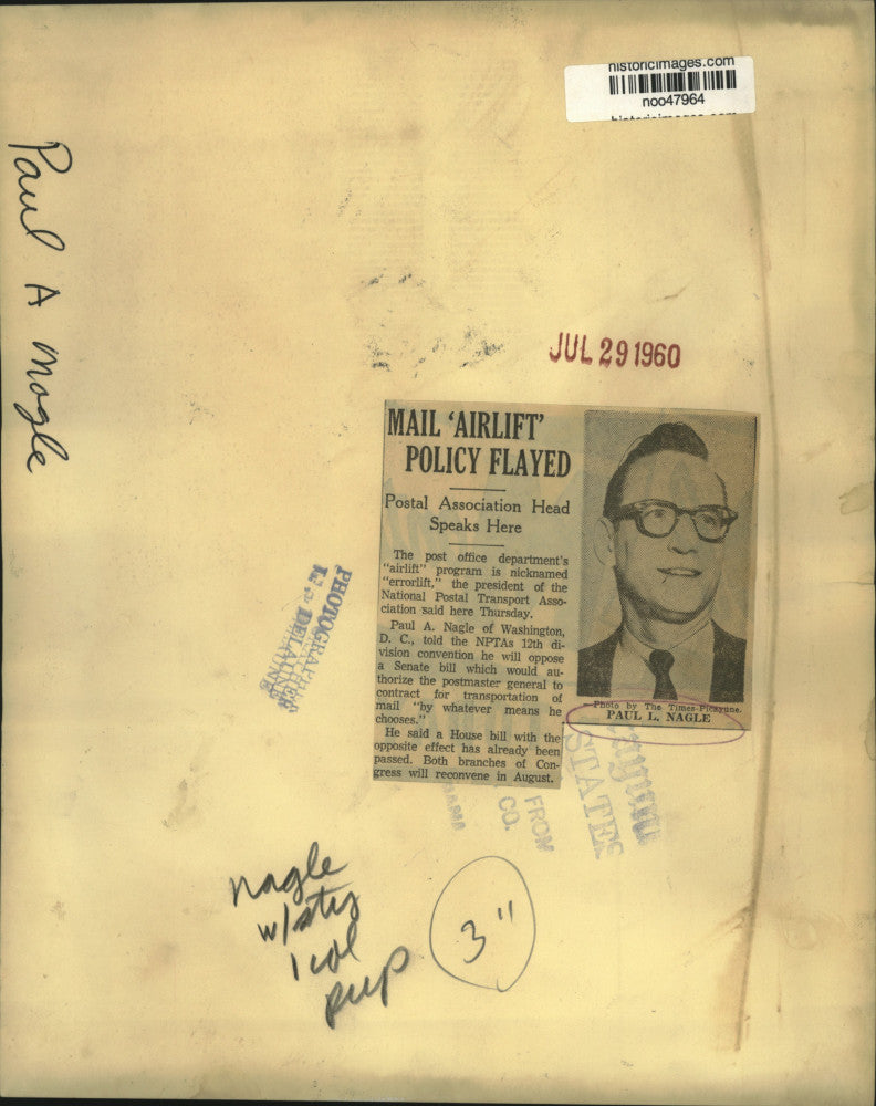 Load image into Gallery viewer, 1960 Press Photo Paul A. Nagle, National Postal Transport Association President
