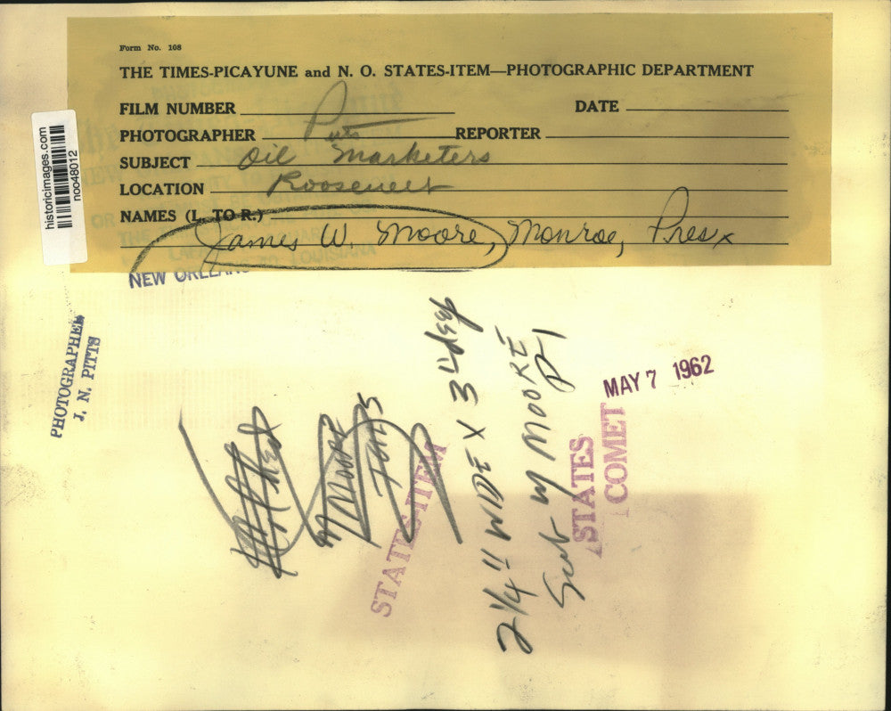 1962 Press Photo James W. Moore, Monroe, President Oil Marketers at Roosevelt