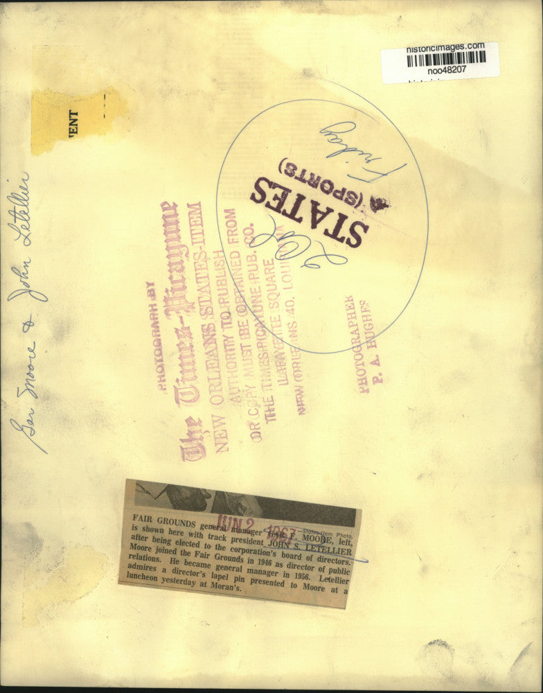 1967 Press Photo New Orleans Fair Ground officials Gar Moore & John Letellier