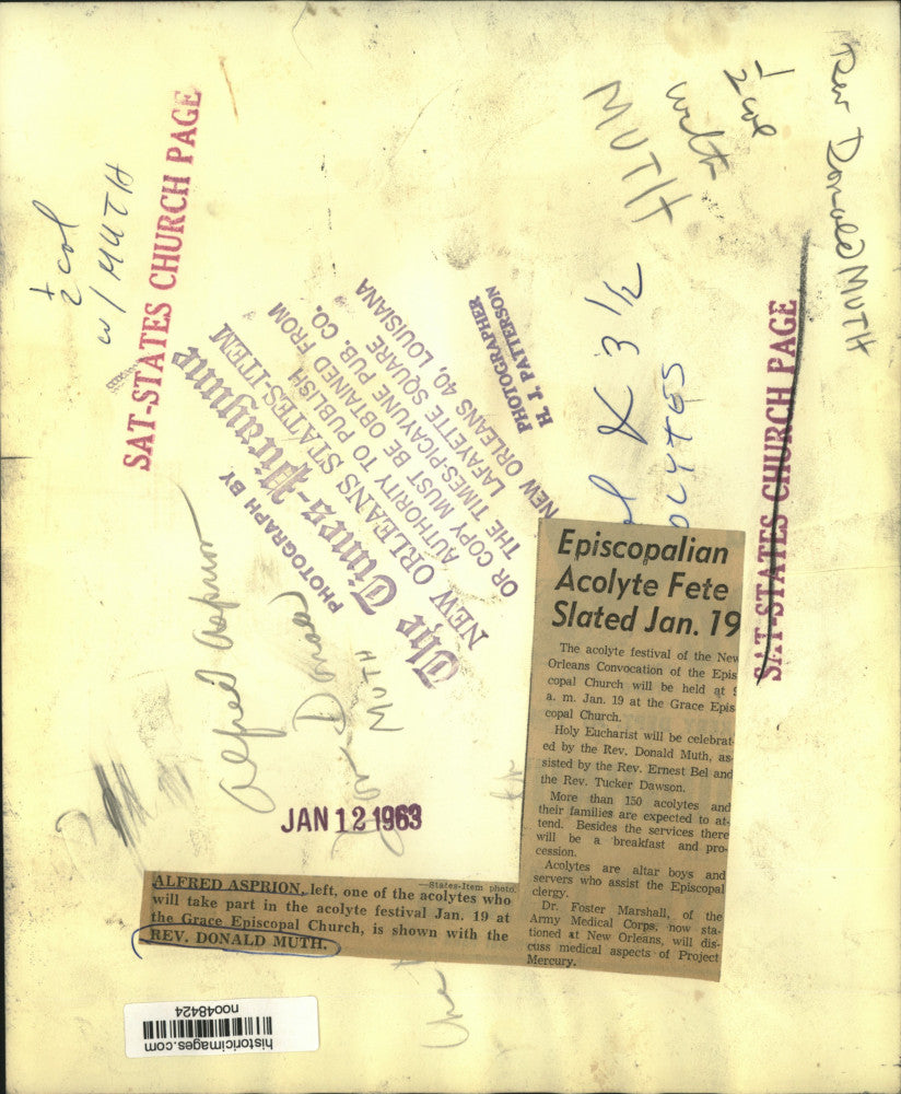 1963 Press Photo Alfred Asprion & Reverend Donald Muth, Grace Episcopal Church