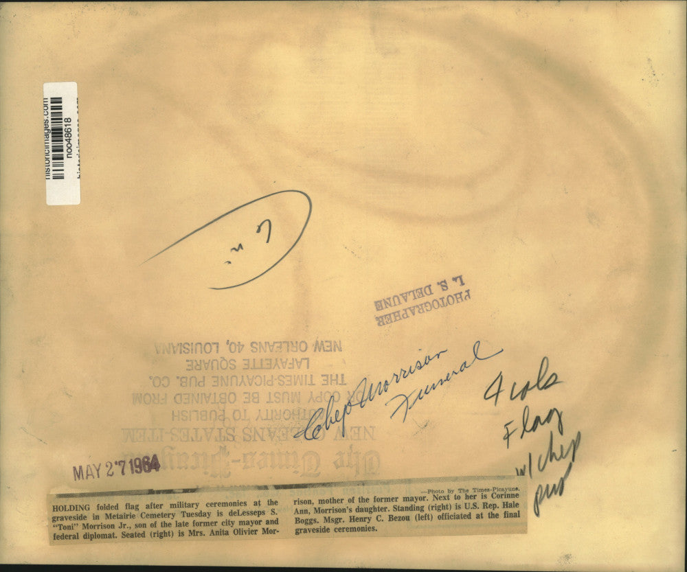 1964 Press Photo Graveside ceremonies for deLesseps S. Morrison, Metairie