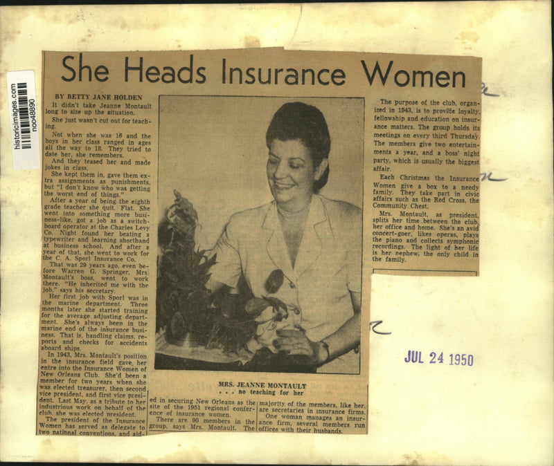 Load image into Gallery viewer, 1950 Press Photo Jeanne Montault Insurance Women of New Orleans President
