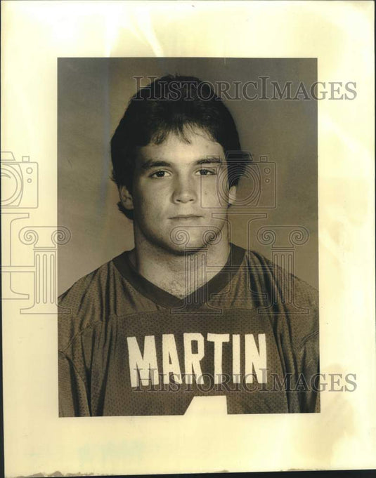 1985 Press Photo Brother Martin's Troy Oddo, Football player - Historic Images