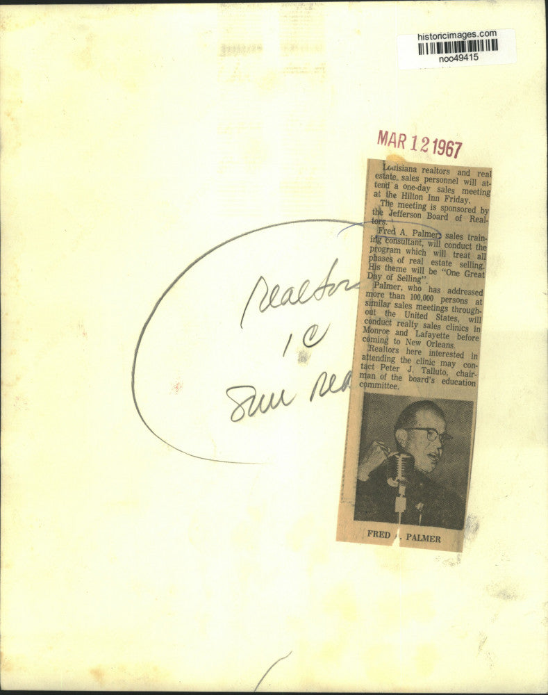 1967 Press Photo Fred Palmer, at realtors' meeting in New Orleans - noo49415