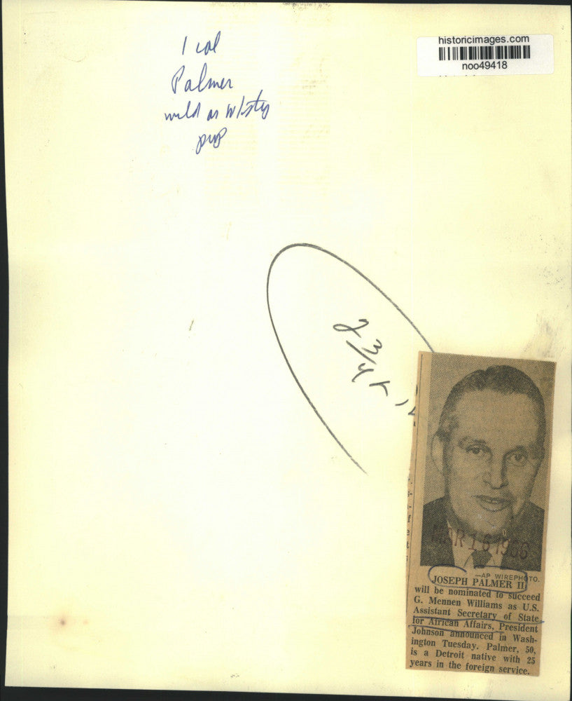 1966 Press Photo Joseph Palmer, US Assistant Sec. of State for African Affairs