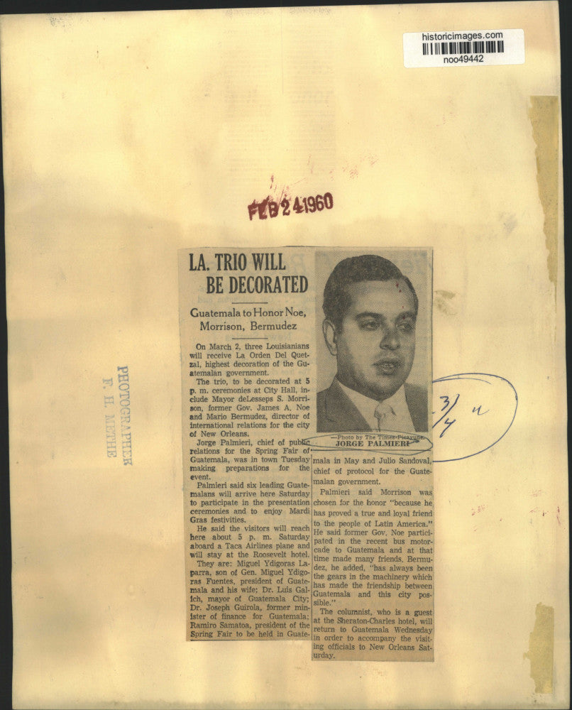 1960 Press Photo Jorge Palmieri, Public Relations for Spring Fair of Guatemala