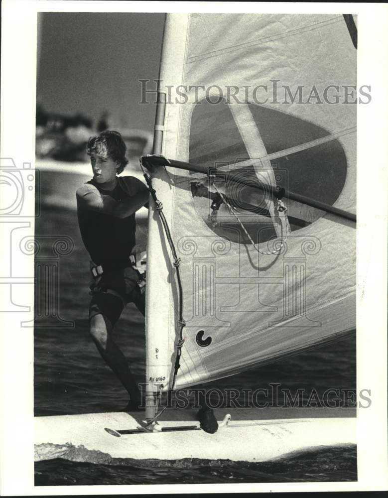 1987 Press Photo Robert Normann on his Windglider sailboard - Historic Images