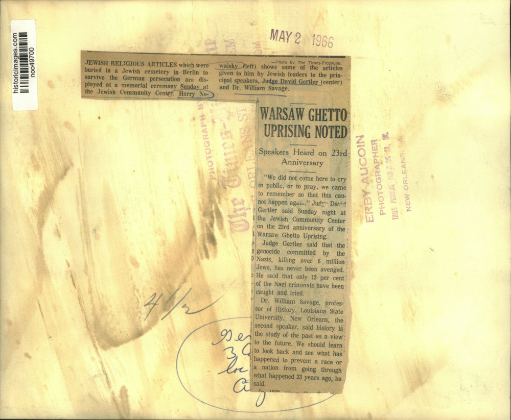 1966 Press Photo Harry Nowaisk, 23rd anniversary Warsaw Ghetto Uprising