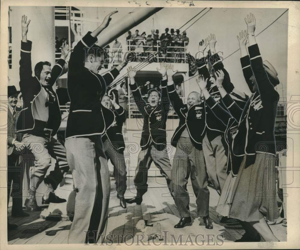 1948 Press Photo New Zealand Olympic dance team does a Maori war dance