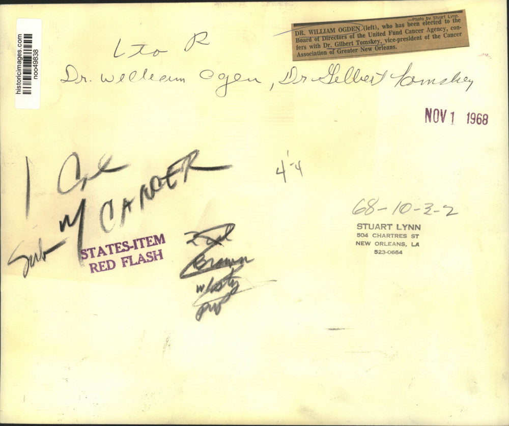 1968 Press Photo William Ogden & Gilbert Tomskey- United Fund Cancer Agency