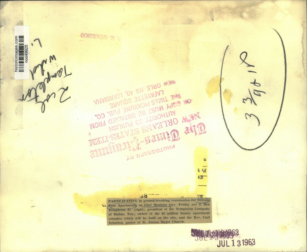 1963 Press Photo Ground-breaking ceremony for New Orleans luxury apartments