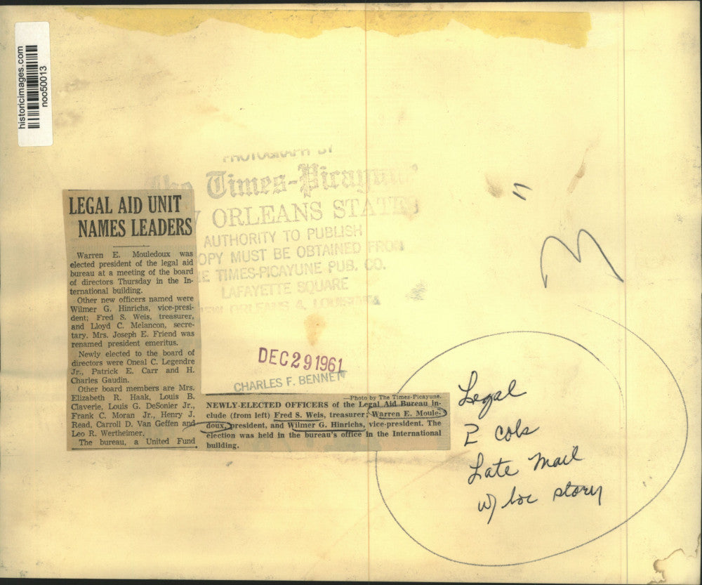 1961 Press Photo Newly-elected Officers of the Legal Aid Bureau - noo50013