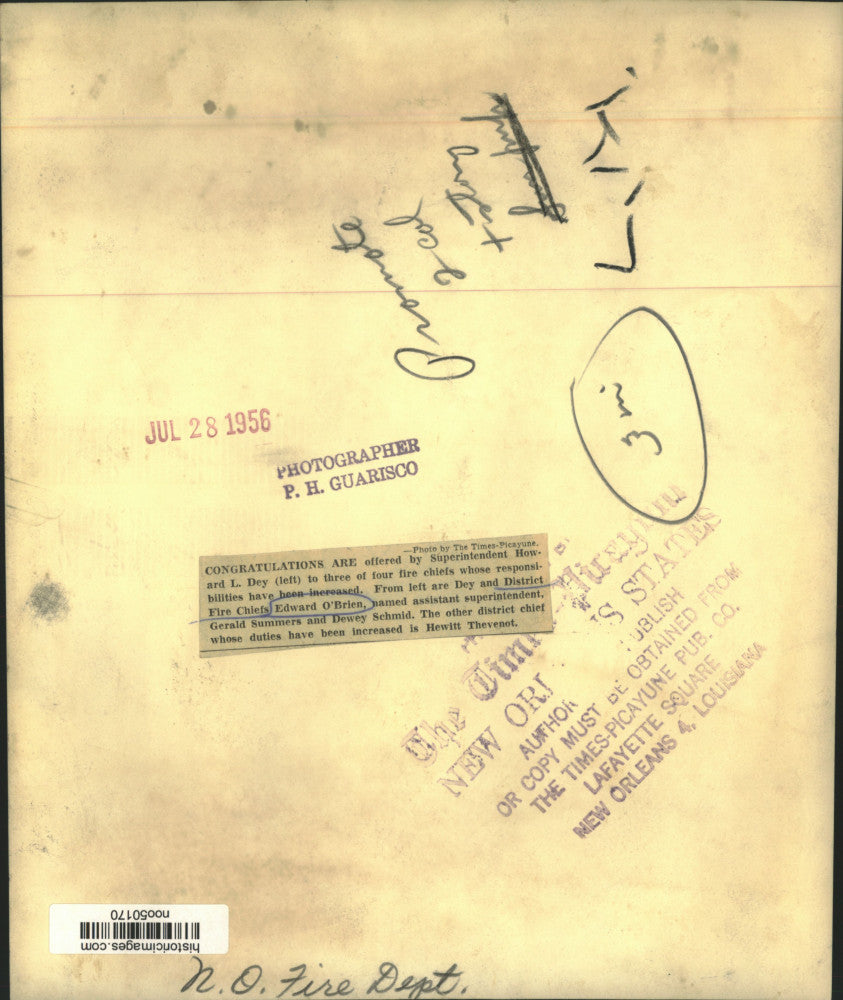 1956 Press Photo Superintendent Howard L. Dey, New Orleans Fire Department