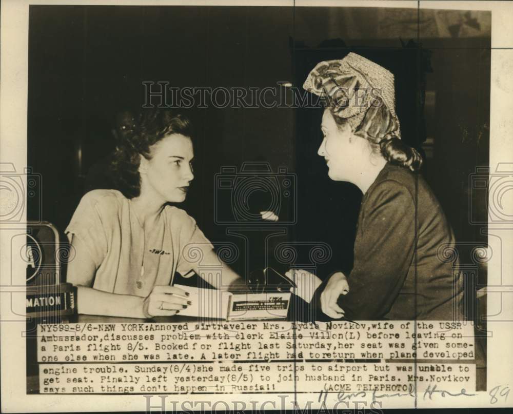 1946 Press Photo USS Ambassador&#39;s Wife Lydia Novikov Talks to Elaine Villon