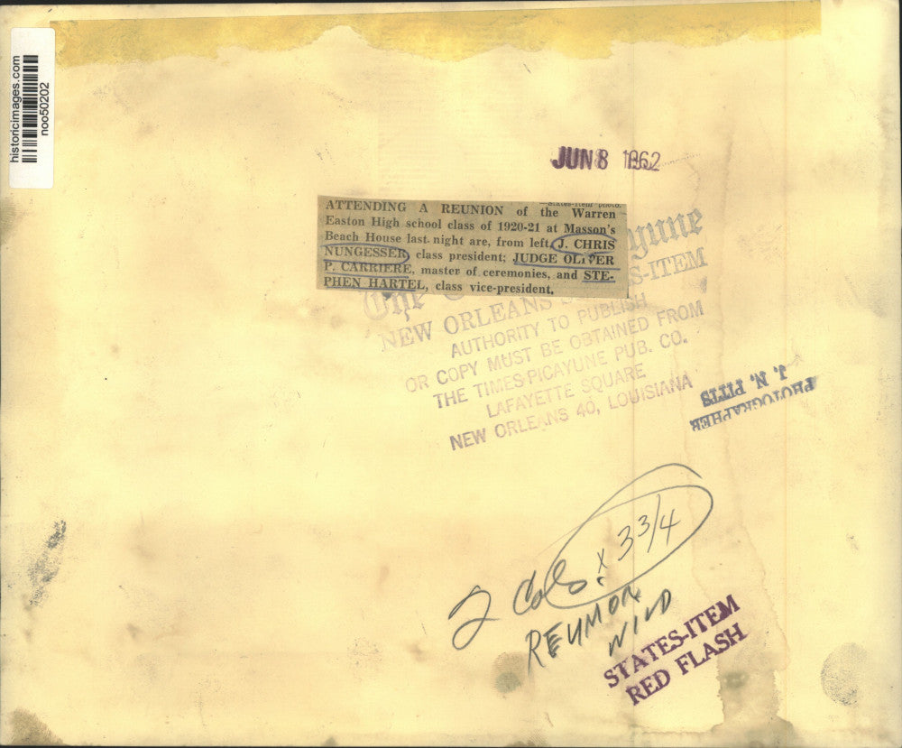 1962 Press Photo J. Chris Nungesser, Warren Easton High school class reunion