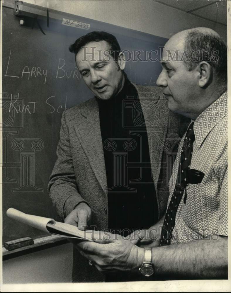 1975 Press Photo Coach John North &amp; Bob Whitman of the Saints- Press conference- Historic Images