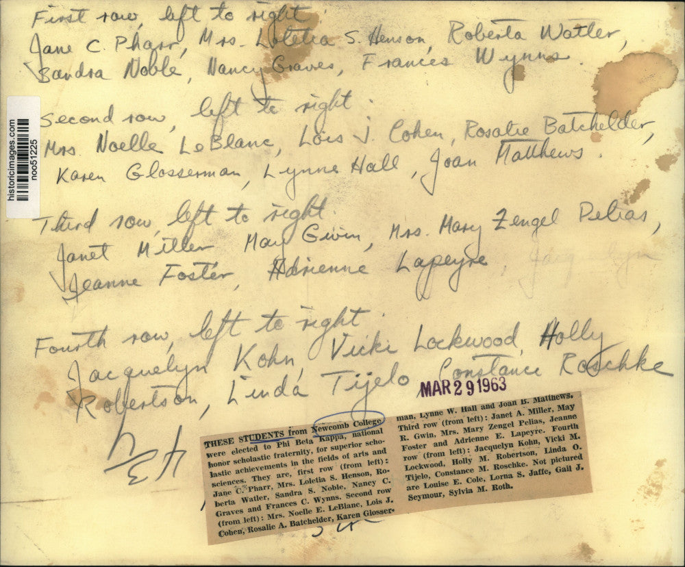 1963 Press Photo Phi Beta Kappa, National honor scholastic fraternity- Newcomb