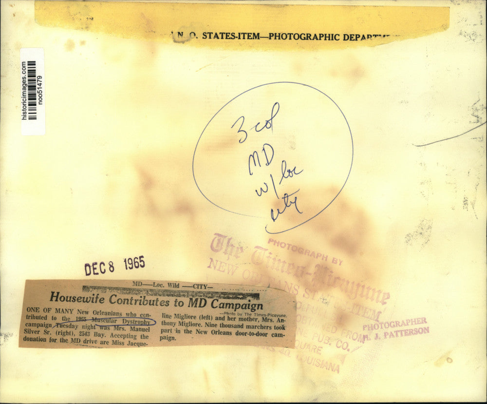 1965 Press Photo New Orleans Contributors to 1965 Muscular Dystrophy Campaign