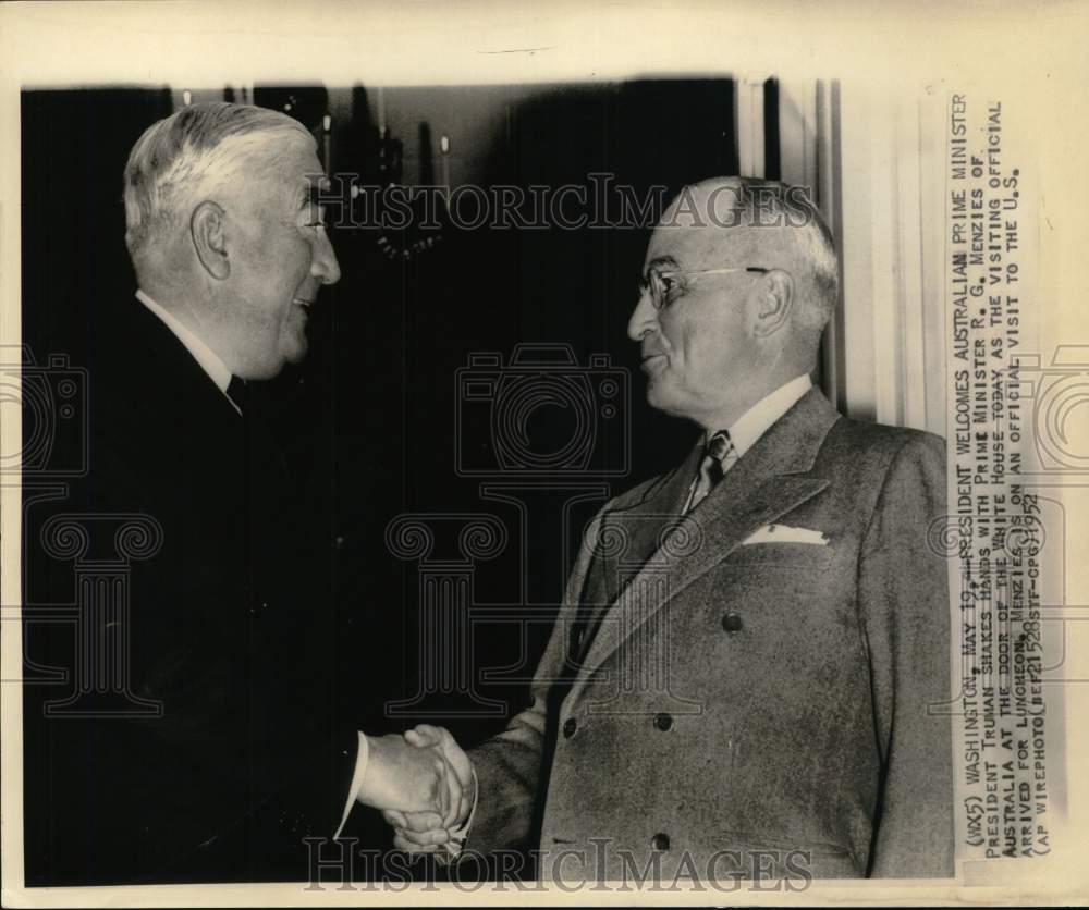 1952 Press Photo President Truman Welcomes Australia Prime Minister R G Menzies