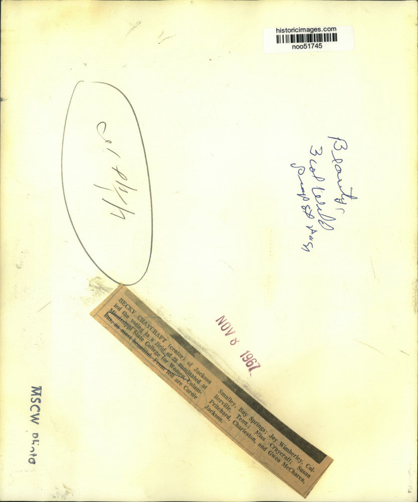 1967 Press Photo Most Beautiful Students at Mississippi State College for Women