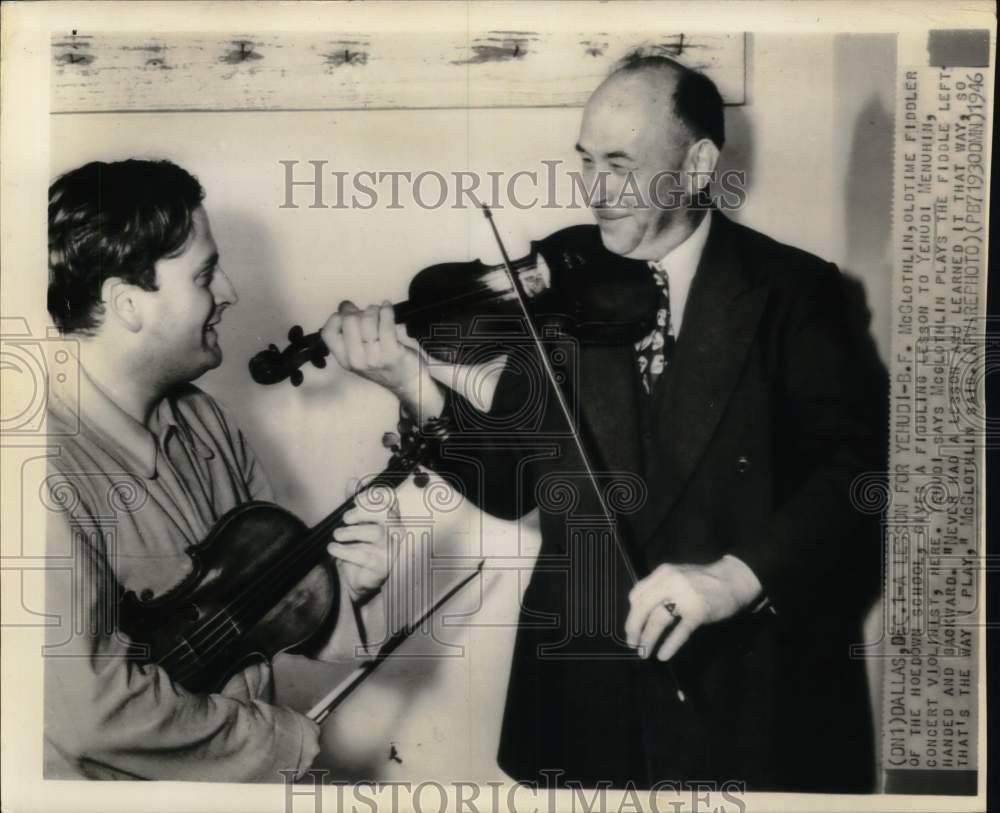 1946 Press Photo B.F. McGlothlin giving lessons to Yehudi Menuhin in Dallas - Historic Images