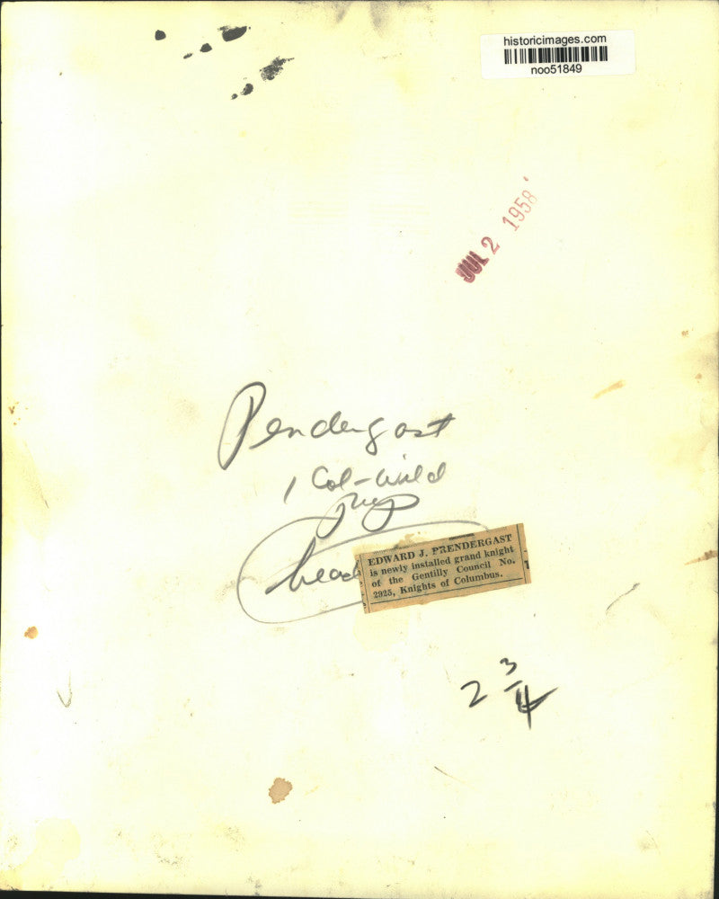 1958 Press Photo Edward J. Prendergast, Grand Knight- Knights of Columbus