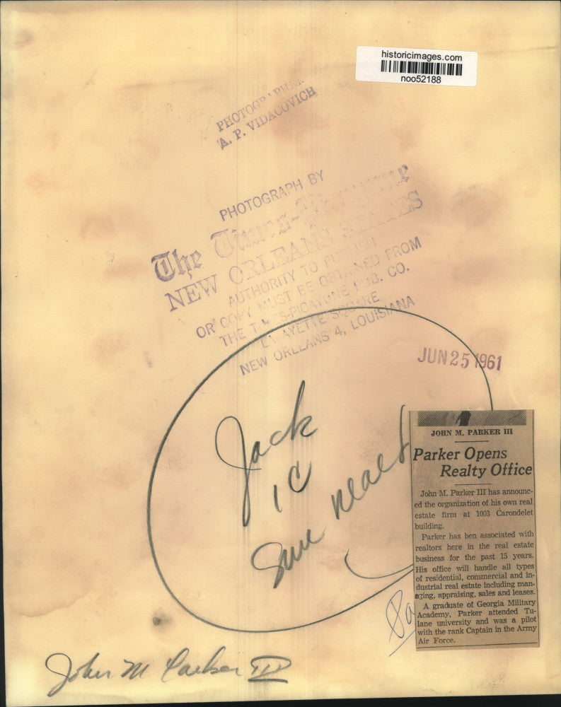 1961 Press Photo John M. Parker III, Real Estate Firm Owner - noo52188