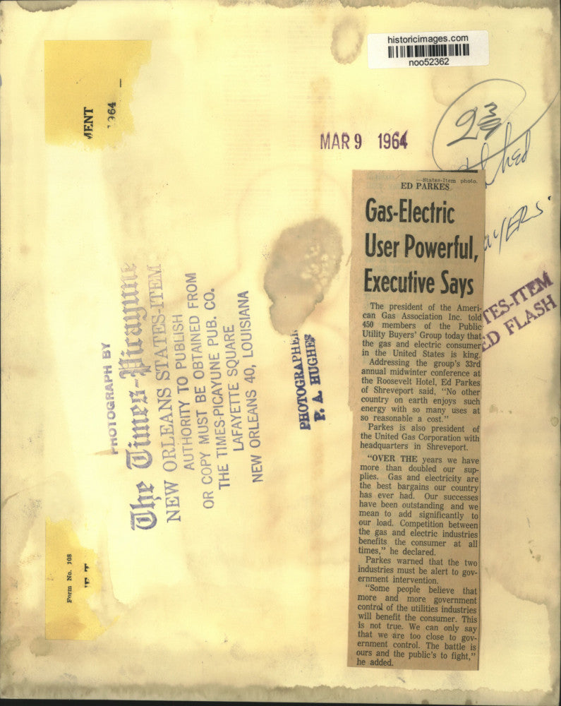 1964 Press Photo Ed Parkes, President of the American Gas Association Inc.