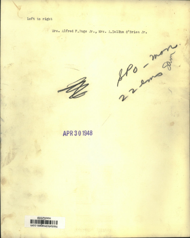 1948 Press Photo Mrs. Alfred F. Page Jr with Mrs. A. Dallam O'Brien Jr.