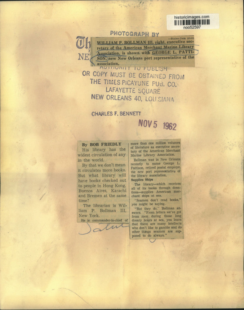 1962 Press Photo William P. Bollman III with George L. Pattison- Merchant Marine