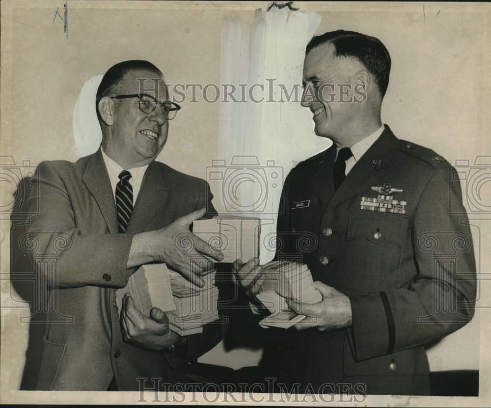 1967 Press Photo Robert Prabi presenting Sugar Bowl tickets to Andre Brousseau- Historic Images