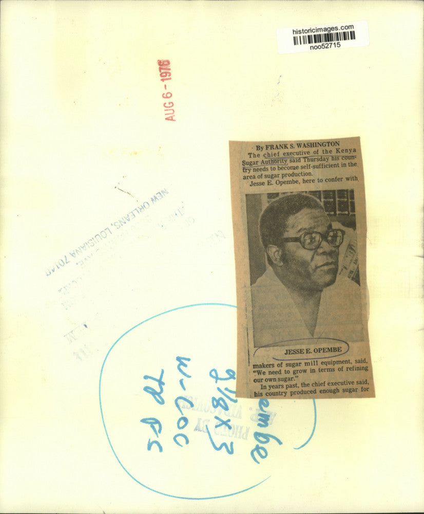 1976 Press Photo Jesse E. Opembe, Chief Executive of the Kenya Sugar Authority