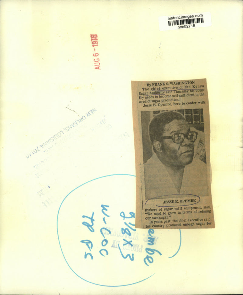Load image into Gallery viewer, 1976 Press Photo Jesse E. Opembe, Chief Executive of the Kenya Sugar Authority
