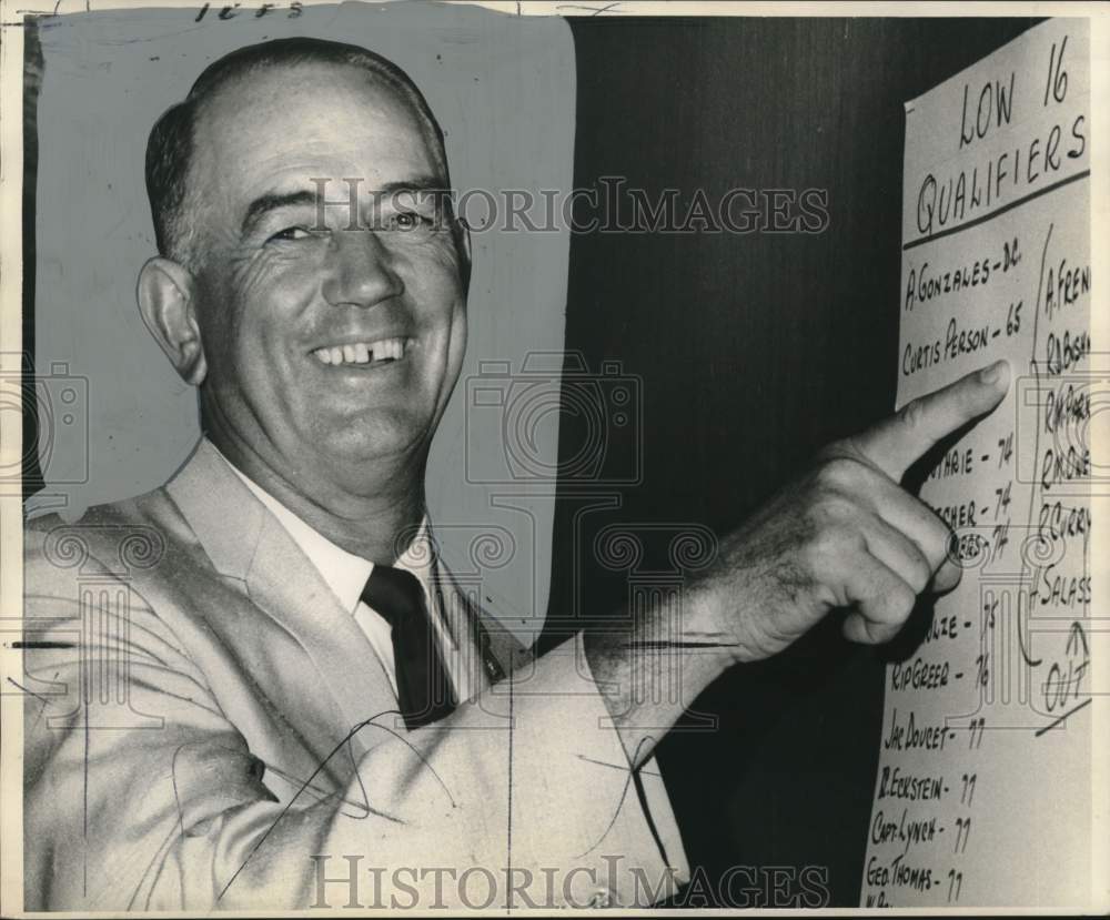 Press Photo Curtis Person referring to a scoreboard - noo52756- Historic Images