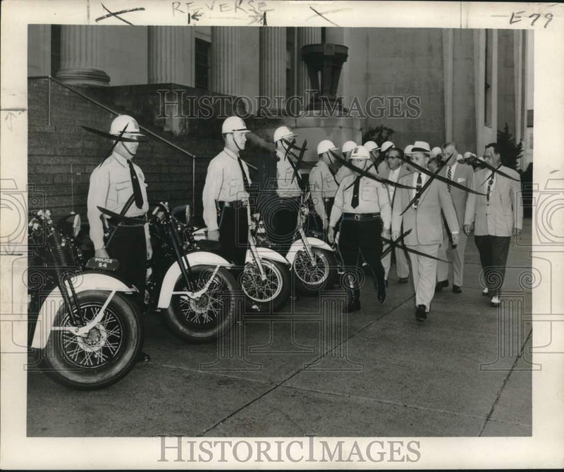 Load image into Gallery viewer, 1956 Press Photo City Officials inspecting the "Wheeled Wardens" squad
