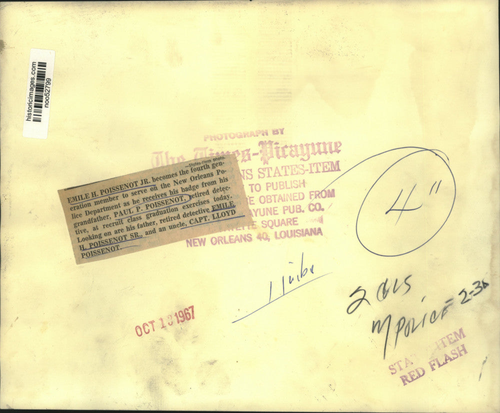 1967 Press Photo Emile Poissenot Jr. 4th generation to serve New Orleans Police