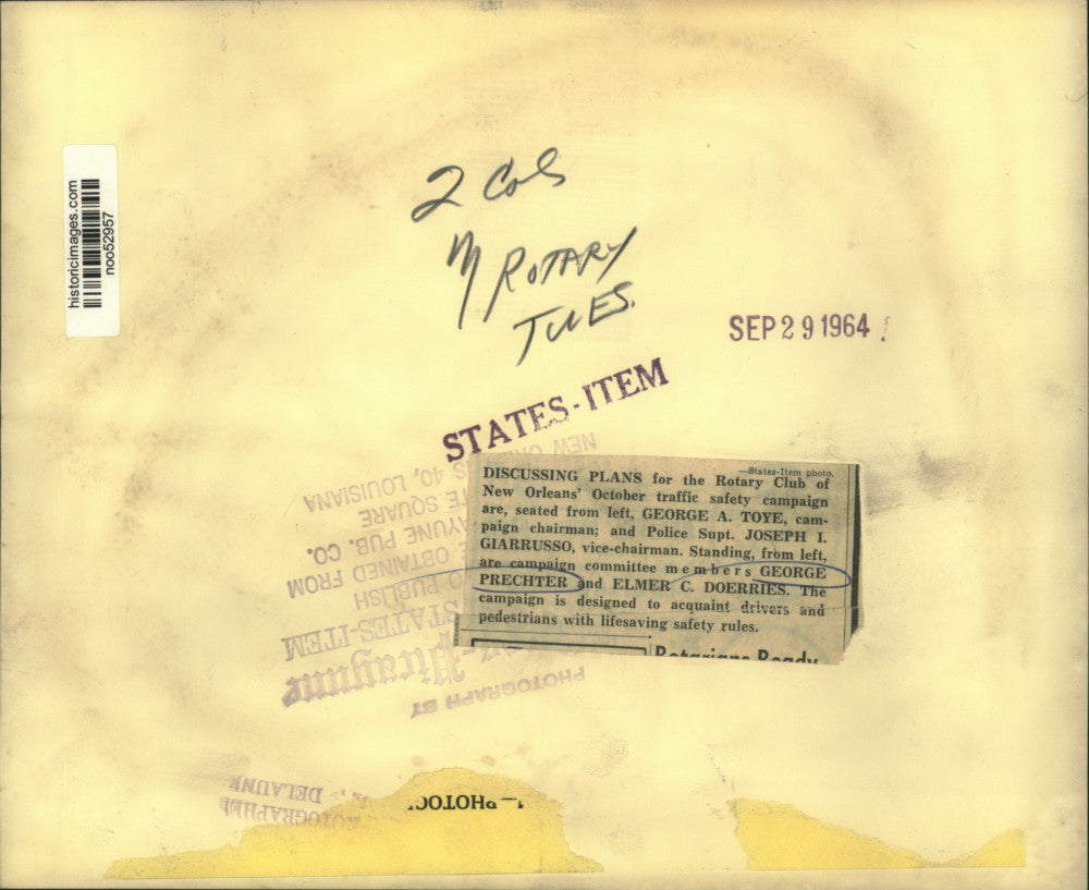 1964 Press Photo Rotary Club of New Orleans' October traffic safety campaign